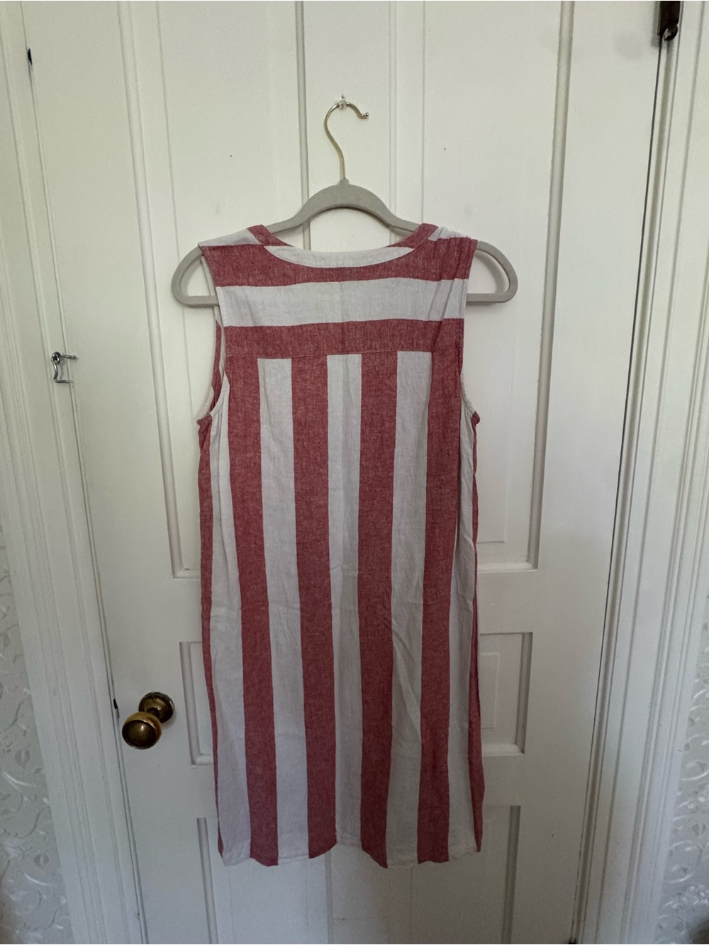 LOFT Red and White Striped Sleeveless Henley Tunic - Picture 2 of 3